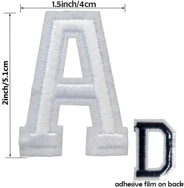 Alt view image 6 of 7 - Iron on Letter Patches 52 Pieces,White Letter Patches Alphabet Embroidered Patch A-Z,for Hats Shirts Jeans Bags White
