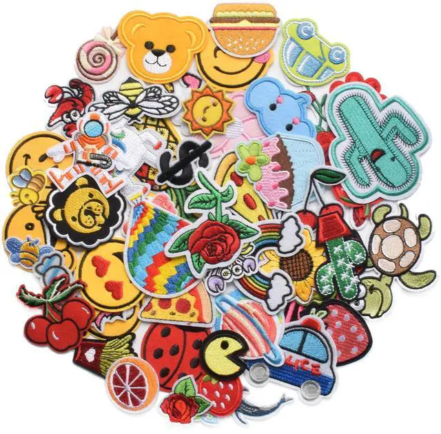 Main image of 60pcs Random Embroidered Iron on Patches for Clothing Hat Tote Bag