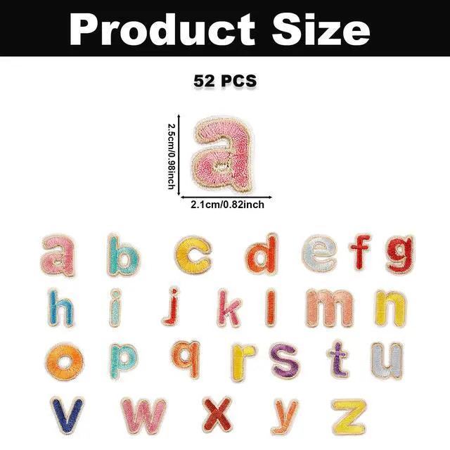 Alt view image 2 of 5 - 52PCS Mini A-Z Letter Iron on Patches, 26 Alphabet Theme Embroidered Applique Patch, Colorful Sew on Embroidery Patches for Clothes Backpack Jean Jacket Hat Bag DIY Sewing Craft Decoration