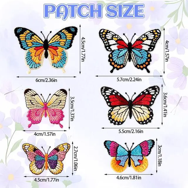 Alt view image 2 of 7 - 6Pcs Colorful Butterfly Iron on Patches 6 Styles Butterfly Patches Elegant Applique Patches Pretty Embroidered Patches Sew On Patches for Clothes Backpacks Hats DIY Decoration