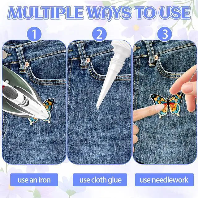 Alt view image 4 of 7 - 6Pcs Colorful Butterfly Iron on Patches 6 Styles Butterfly Patches Elegant Applique Patches Pretty Embroidered Patches Sew On Patches for Clothes Backpacks Hats DIY Decoration