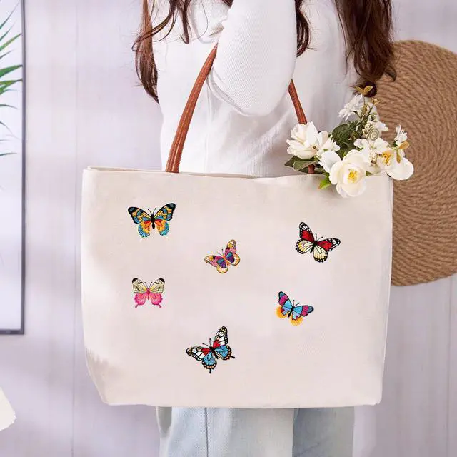 Alt view image 6 of 7 - 6Pcs Colorful Butterfly Iron on Patches 6 Styles Butterfly Patches Elegant Applique Patches Pretty Embroidered Patches Sew On Patches for Clothes Backpacks Hats DIY Decoration