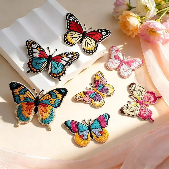 Alt view image 7 of 7 - 6Pcs Colorful Butterfly Iron on Patches 6 Styles Butterfly Patches Elegant Applique Patches Pretty Embroidered Patches Sew On Patches for Clothes Backpacks Hats DIY Decoration
