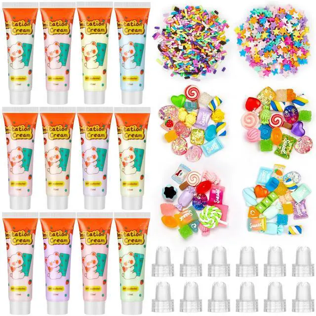 Main image of 12 Pcs Whipped Cream Glue Kit with Piping Tip Decoden Charm,Candy