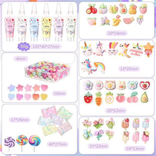 Alt view image 2 of 6 - 6 Set 50g Cream Glue Set with Decorating Mouths for DIY Crafts, Cream DIY Phone Case Kit with Resin Accessories and Decorative Craft Charms Kit for Handmade Crafts(Sweet)