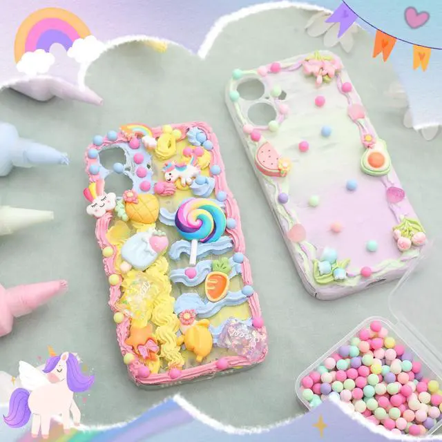 Alt view image 3 of 6 - 6 Set 50g Cream Glue Set with Decorating Mouths for DIY Crafts, Cream DIY Phone Case Kit with Resin Accessories and Decorative Craft Charms Kit for Handmade Crafts(Sweet)
