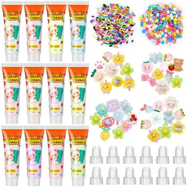 Main image of 12 Pcs Whipped Cream Glue Kit with Piping Tip Decoden Charm,Lovely