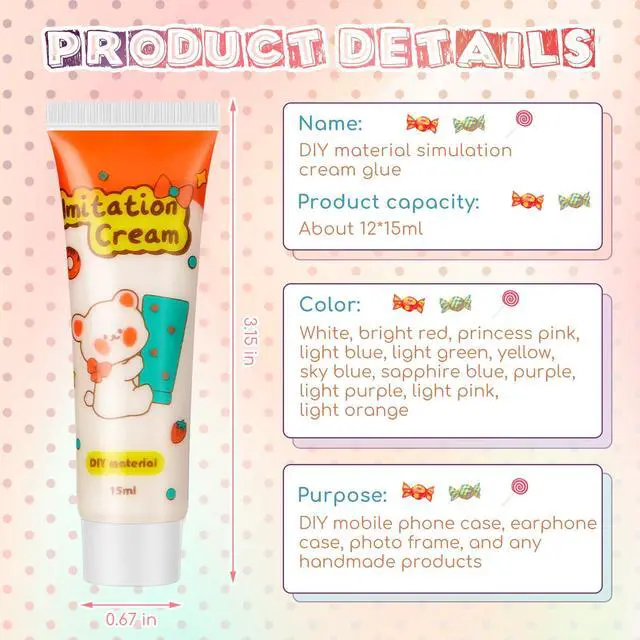Alt view image 2 of 6 - 12 Pcs Whipped Cream Glue Kit with Piping Tip Decoden Charm,Lovely