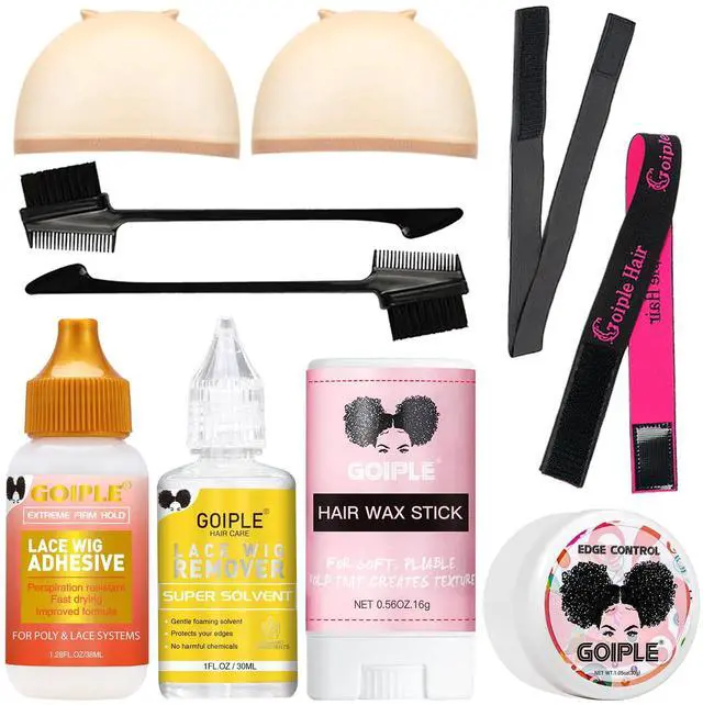 Main image of Lace Front Wig Glue Set - Waterproof With Tools, Hair Wax Stick, Remover, Edge Control Wax, Wig Band, and Dual Brush