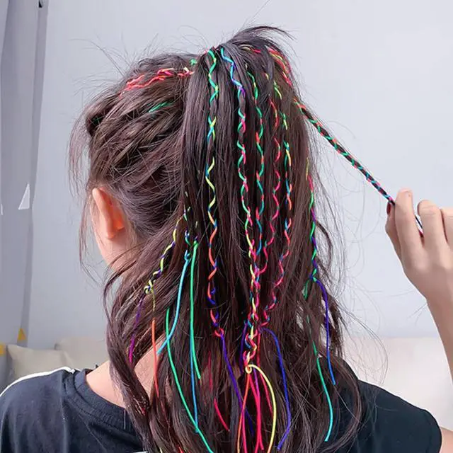 Alt view image 3 of 6 - Colorful Hair Wrap String For Braids Assorted Rainbow Fashionable Gradient Color Women Girls DIY Ponytail Braids Styling Accessories 30 Pcs