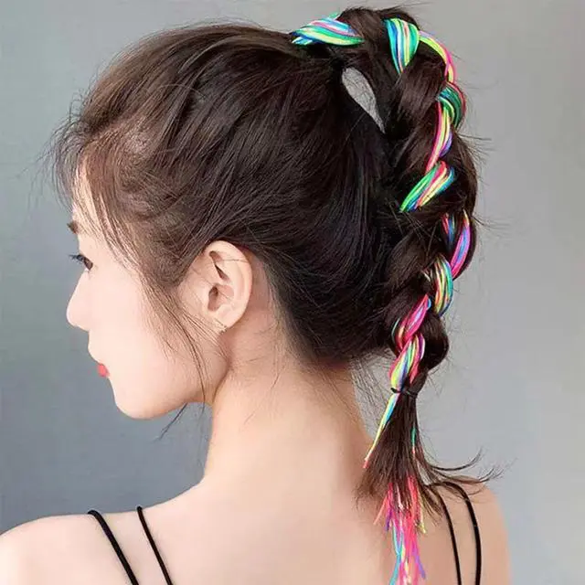 Alt view image 6 of 7 - 32Pcs Colorful Hair Strings For Braids Gradient Color Hair Rope Band Hair Wrap String Hair Ribbons Rainbow Braiding Hair Tie Hair Accessories for Women Girls
