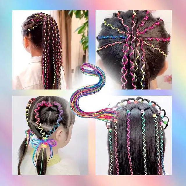 Alt view image 4 of 6 - 40 Pieces Colorful Hair Wrap String For Braids, 85cm long Multi Rainbow Braiding Hair Styling Tie, Gradient Color Hair Rope Band, DIY Braid Wire Band Hair Accessories Girls for Party Sport