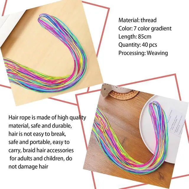 Alt view image 5 of 6 - 40 Pieces Colorful Hair Wrap String For Braids, 85cm long Multi Rainbow Braiding Hair Styling Tie, Gradient Color Hair Rope Band, DIY Braid Wire Band Hair Accessories Girls for Party Sport