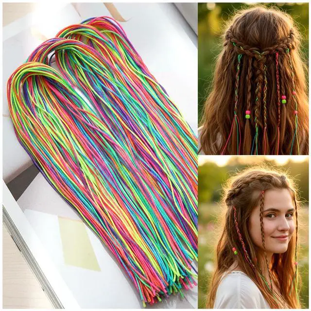 Main image of 120pcs Hair Strings for Braids, Hair Wrap String, Rainbow Braiding Hair Rope for Girls DIY Braids Ponytail Styling