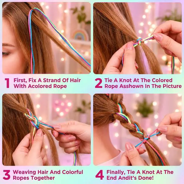 Alt view image 2 of 7 - 64 Pcs Colorful Hair Wrap String For Braids, Colored Ties Hair String Yarn, Braiding Hairs Styling Tie Diy Braid Band Accessories Dreadlock Ponytail