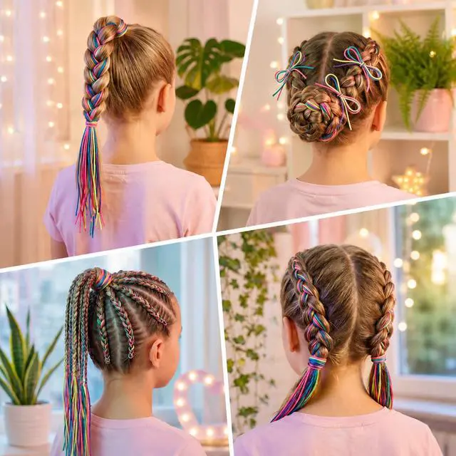Alt view image 3 of 7 - 64 Pcs Colorful Hair Wrap String For Braids, Colored Ties Hair String Yarn, Braiding Hairs Styling Tie Diy Braid Band Accessories Dreadlock Ponytail