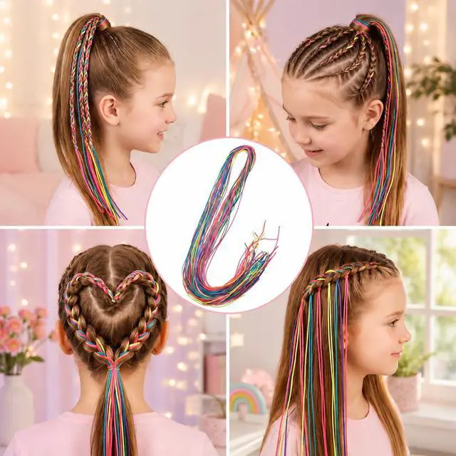Alt view image 4 of 7 - 64 Pcs Colorful Hair Wrap String For Braids, Colored Ties Hair String Yarn, Braiding Hairs Styling Tie Diy Braid Band Accessories Dreadlock Ponytail