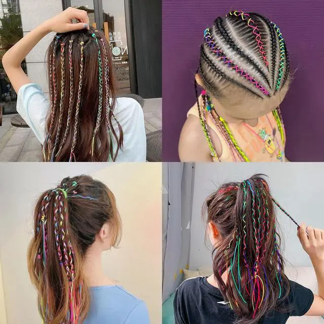 Alt view image 2 of 6 - 52 Pcs Colorful Hair Wrap String For Braids Assorted Rainbow Fashionable Gradient Color Women Girls DIY Ponytail Braids Styling Accessories