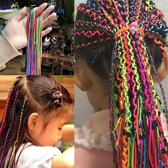 Alt view image 4 of 6 - 52 Pcs Colorful Hair Wrap String For Braids Assorted Rainbow Fashionable Gradient Color Women Girls DIY Ponytail Braids Styling Accessories