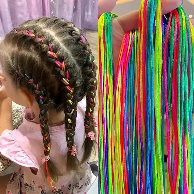 Alt view image 5 of 6 - 52 Pcs Colorful Hair Wrap String For Braids Assorted Rainbow Fashionable Gradient Color Women Girls DIY Ponytail Braids Styling Accessories