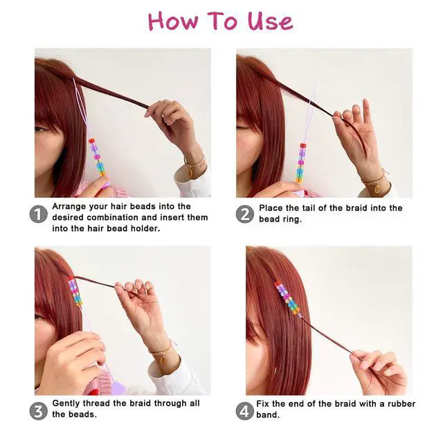 Alt view image 4 of 7 - 1008 Pcs Hair Beads Kit for Girls Hair Braids, 500Pcs 9x6mm Glitter Pony Beads, 500Pcs Mini Elastic Rubber Bands, 5Pcs Quick Beaders, 1Pcs Rattail Comb and 2Pcs Duckbill Clips
