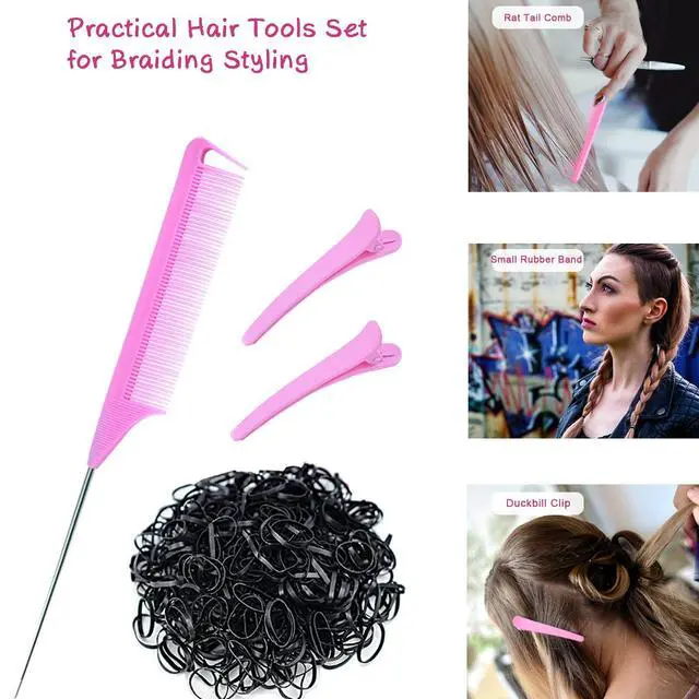 Alt view image 7 of 7 - 1008 Pcs Hair Beads Kit for Girls Hair Braids, 500Pcs 9x6mm Glitter Pony Beads, 500Pcs Mini Elastic Rubber Bands, 5Pcs Quick Beaders, 1Pcs Rattail Comb and 2Pcs Duckbill Clips