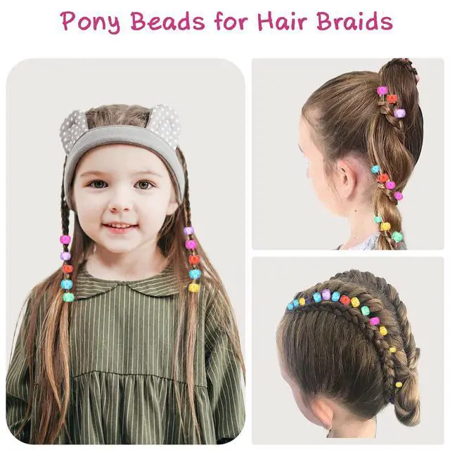 Alt view image 6 of 7 - 1008 Pcs Hair Beads Kit for Girls Hair Braids, 500Pcs 9x6mm Glitter Pony Beads, 500Pcs Mini Elastic Rubber Bands, 5Pcs Quick Beaders, 1Pcs Rattail Comb and 2Pcs Duckbill Clips