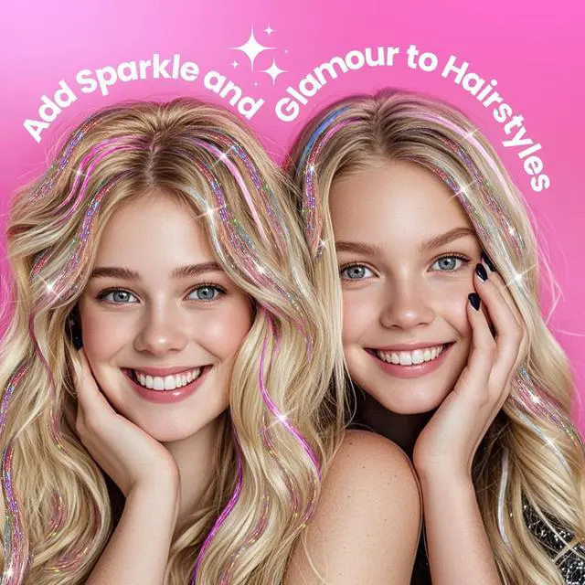 Alt view image 5 of 6 - Glitter Hair Tinsel Extensions Kit 18 Colors with Tools and Beads, 48 Inch Sparkly Fairy Colorful Tensile Strands Shiny Hair Accessories for Women Girls Kids