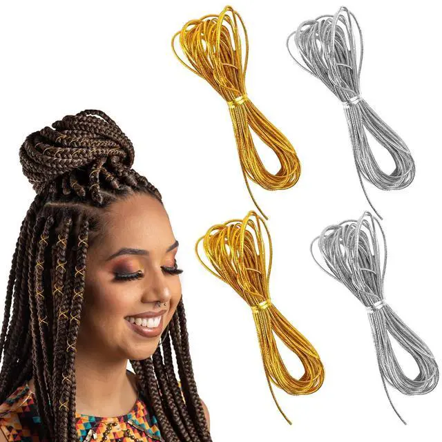 Main image of 4 Pieces 5M Hair Strings for Braids Hair Accessory String, Hair Wrap String Dreadlock Braiding Rope Silver Gold Braiding Hair Deco Styling Hair Braiding String for Hair Braiding Twist Gift Hang Tags