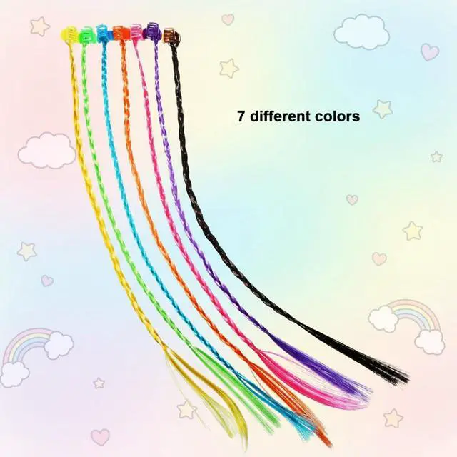 Alt view image 3 of 7 - 21 Pieces Colored Braids Hair Extensions with Clip Rainbow Braided Kids Hair Extensions Accessories for Children Performance Kids Girls Christmas Cosplay Party Dress up