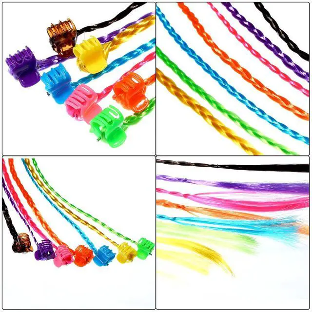 Alt view image 5 of 7 - 21 Pieces Colored Braids Hair Extensions with Clip Rainbow Braided Kids Hair Extensions Accessories for Children Performance Kids Girls Christmas Cosplay Party Dress up