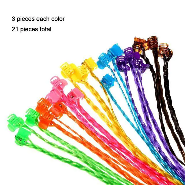 Alt view image 7 of 7 - 21 Pieces Colored Braids Hair Extensions with Clip Rainbow Braided Kids Hair Extensions Accessories for Children Performance Kids Girls Christmas Cosplay Party Dress up