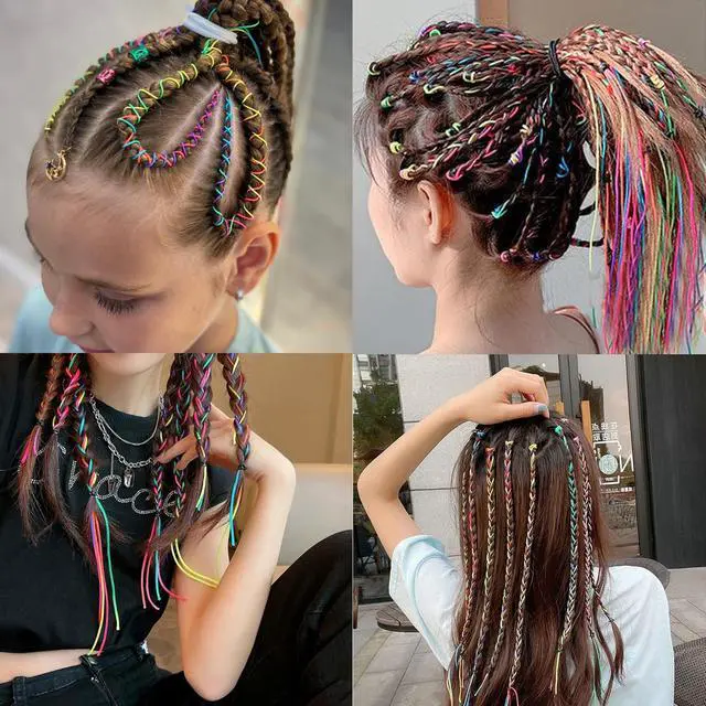 Alt view image 2 of 7 - 54 Pcs Colorful Hair Wrap String For Braids Assorted Rainbow Fashionable Gradient Color Women DIY Ponytail Braids Styling Accessories