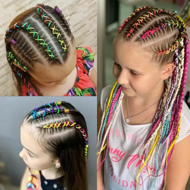 Alt view image 4 of 7 - 54 Pcs Colorful Hair Wrap String For Braids Assorted Rainbow Fashionable Gradient Color Women DIY Ponytail Braids Styling Accessories