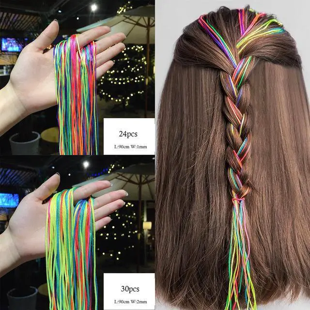 Alt view image 7 of 7 - 54 Pcs Colorful Hair Wrap String For Braids Assorted Rainbow Fashionable Gradient Color Women DIY Ponytail Braids Styling Accessories