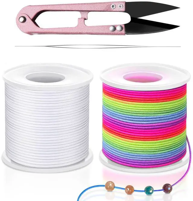 Main image of Stretchy String for Bracelets, Necklaces, Bead Stringing, Jewelry Making, Hair Braiding, and Crafts. Diameter: 1mm, Length: 330 Feet, Rainbow and White (2 Pieces)