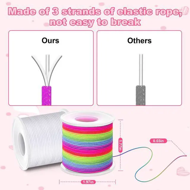 Alt view image 2 of 6 - Stretchy String for Bracelets, Necklaces, Bead Stringing, Jewelry Making, Hair Braiding, and Crafts. Diameter: 1mm, Length: 330 Feet, Rainbow and White (2 Pieces)