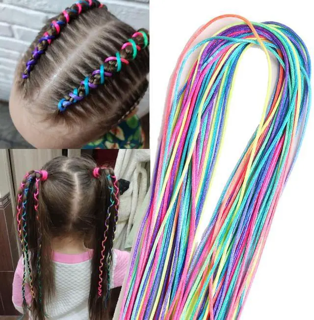Main image of 50pcs Hair Braids Assorted Gradient Colorful Braided Hair Rope Band Set for Ponytail braids Women Girl DIY Braid Hair Styling Accessories Wraps