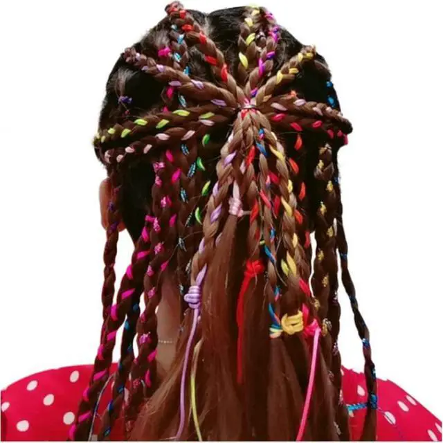 Alt view image 3 of 7 - 50pcs Hair Braids Assorted Gradient Colorful Braided Hair Rope Band Set for Ponytail braids Women Girl DIY Braid Hair Styling Accessories Wraps
