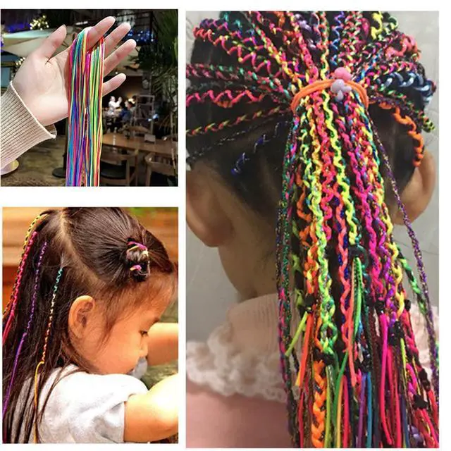 Alt view image 5 of 7 - 50pcs Hair Braids Assorted Gradient Colorful Braided Hair Rope Band Set for Ponytail braids Women Girl DIY Braid Hair Styling Accessories Wraps