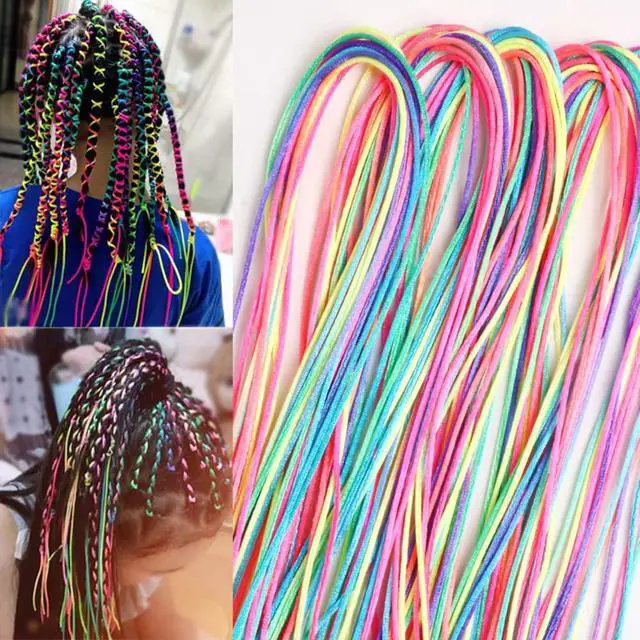 Alt view image 6 of 7 - 50pcs Hair Braids Assorted Gradient Colorful Braided Hair Rope Band Set for Ponytail braids Women Girl DIY Braid Hair Styling Accessories Wraps