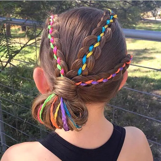 Alt view image 3 of 7 - 30Pcs MultiColorful Hair Wrap String For Braids, Rainbow Braiding Hair Tie, Gradient Color Hair Rope Band, Hair Elastics and Ties Girls Braids Hair Styling Accessories