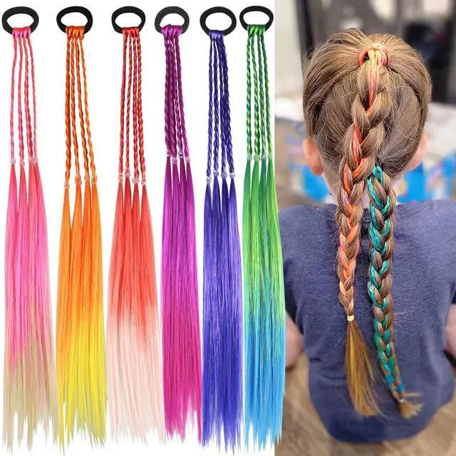 Main image of Kids Hair Accessories, Rainbow Braid Ponytail Extensions & Headbands