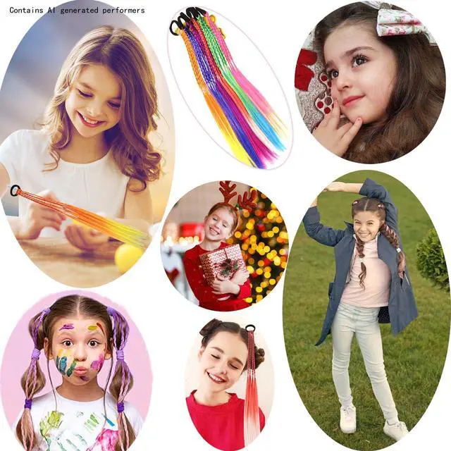 Alt view image 3 of 6 - Kids Hair Accessories, Rainbow Braid Ponytail Extensions & Headbands