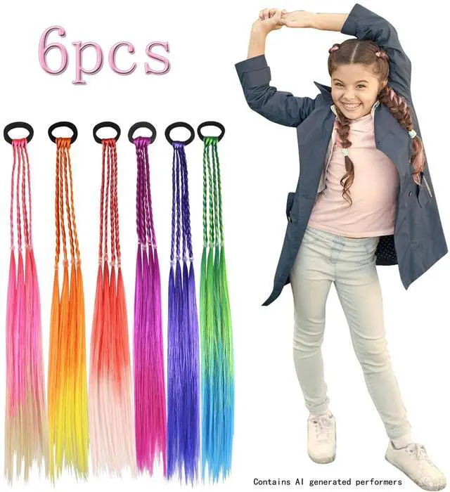 Alt view image 4 of 6 - Kids Hair Accessories, Rainbow Braid Ponytail Extensions & Headbands