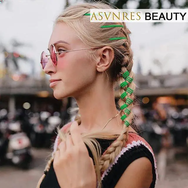 Alt view image 2 of 7 - Green Braids Hair Accessories, 2 Pieces 5M Braiding Hair Deco Styling Shimmer Stretchable African Braid Braided Elastic Cord Ornament Hanging Decorating Gift Wrapping