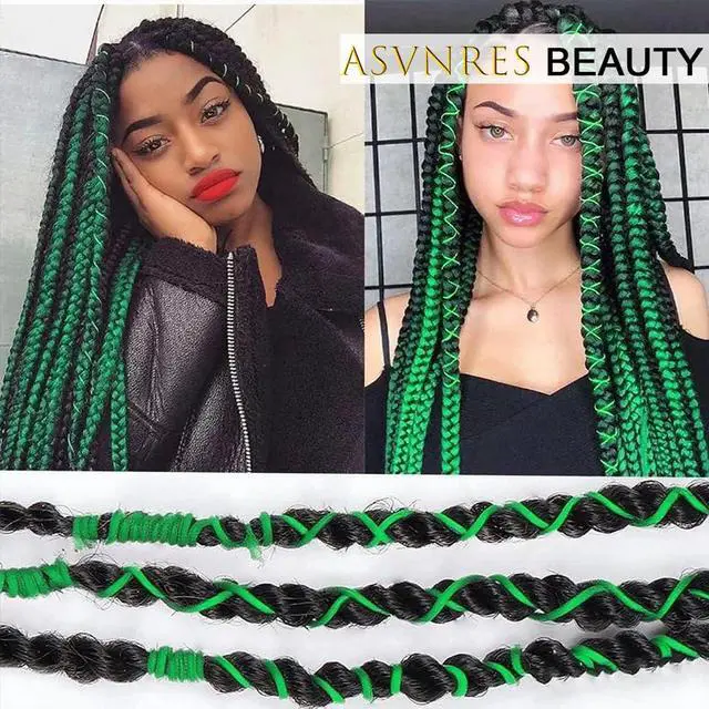 Alt view image 3 of 7 - Green Braids Hair Accessories, 2 Pieces 5M Braiding Hair Deco Styling Shimmer Stretchable African Braid Braided Elastic Cord Ornament Hanging Decorating Gift Wrapping