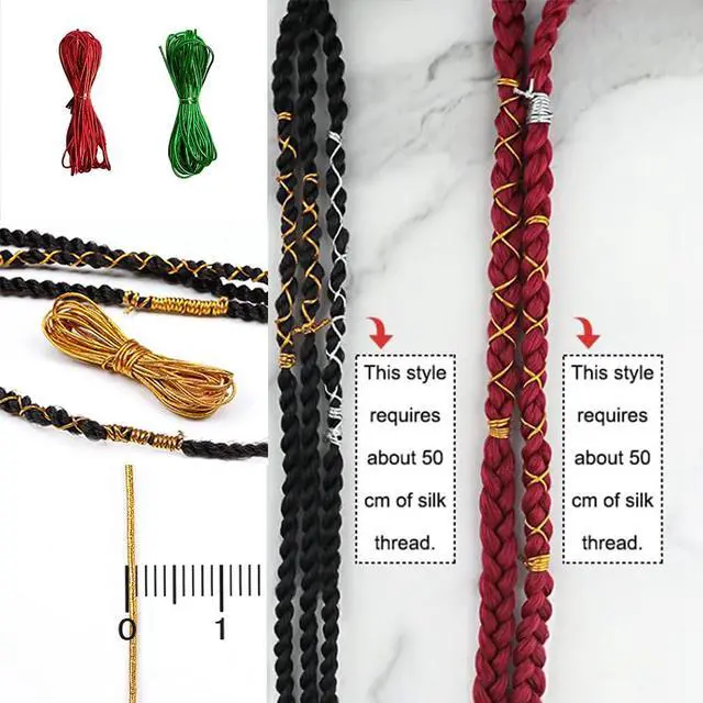 Alt view image 7 of 7 - Green Braids Hair Accessories, 2 Pieces 5M Braiding Hair Deco Styling Shimmer Stretchable African Braid Braided Elastic Cord Ornament Hanging Decorating Gift Wrapping