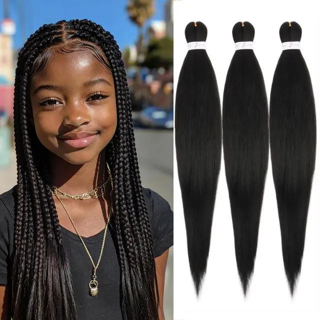 Main image of Kids Braiding Hair Pre Stretched 12 Inch 3Packs, Short Pre stretched Braiding Hair for Professional Braiding Hair Extensions, Hot Water Setting Yaki Texture Synthetic Hair Natural Black(1B)