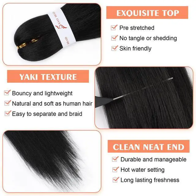 Alt view image 3 of 6 - Kids Braiding Hair Pre Stretched 12 Inch 3Packs, Short Pre stretched Braiding Hair for Professional Braiding Hair Extensions, Hot Water Setting Yaki Texture Synthetic Hair Natural Black(1B)
